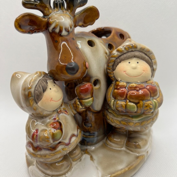 Yankee Candle Christmas Tealight Candle Holder Children Moose Winter Snow Apples - Picture 2 of 14